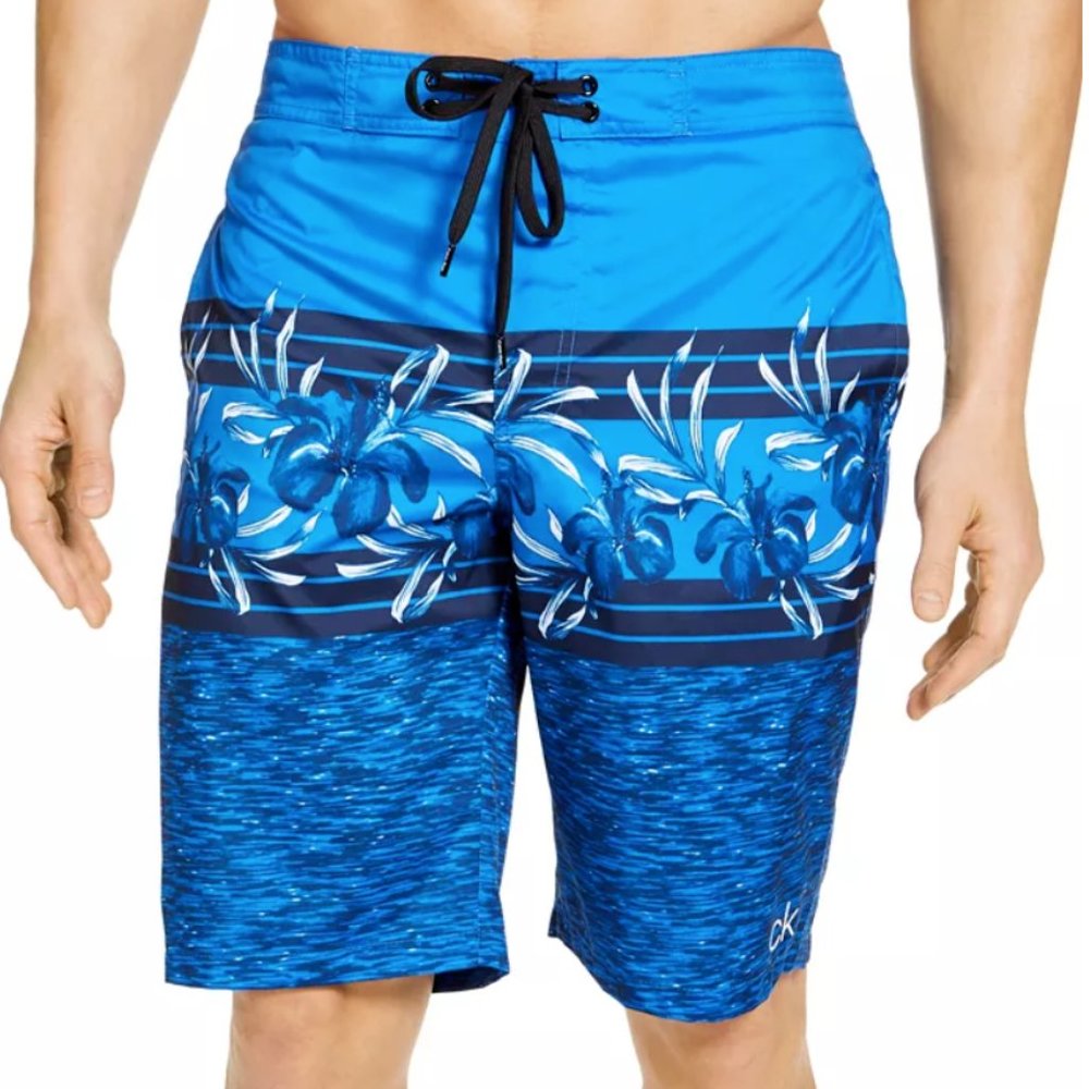 NWT Calvin Klein Floral-Print Board Swim Trunks - Picture 1 of 10